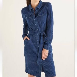 Boden Rowena polka dot jersey dress button front pockets blue cotton size 8l